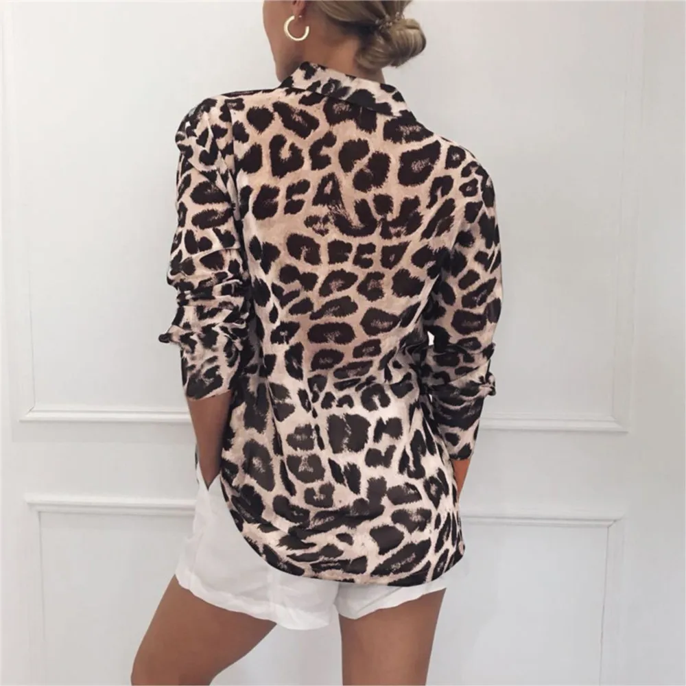 Fashion Turn Down Collar Single Breasted Cardigan Blouse Tops 2024 Casual Leopard Print Long Sleeved Chiffon Women\'s Shirt Femme