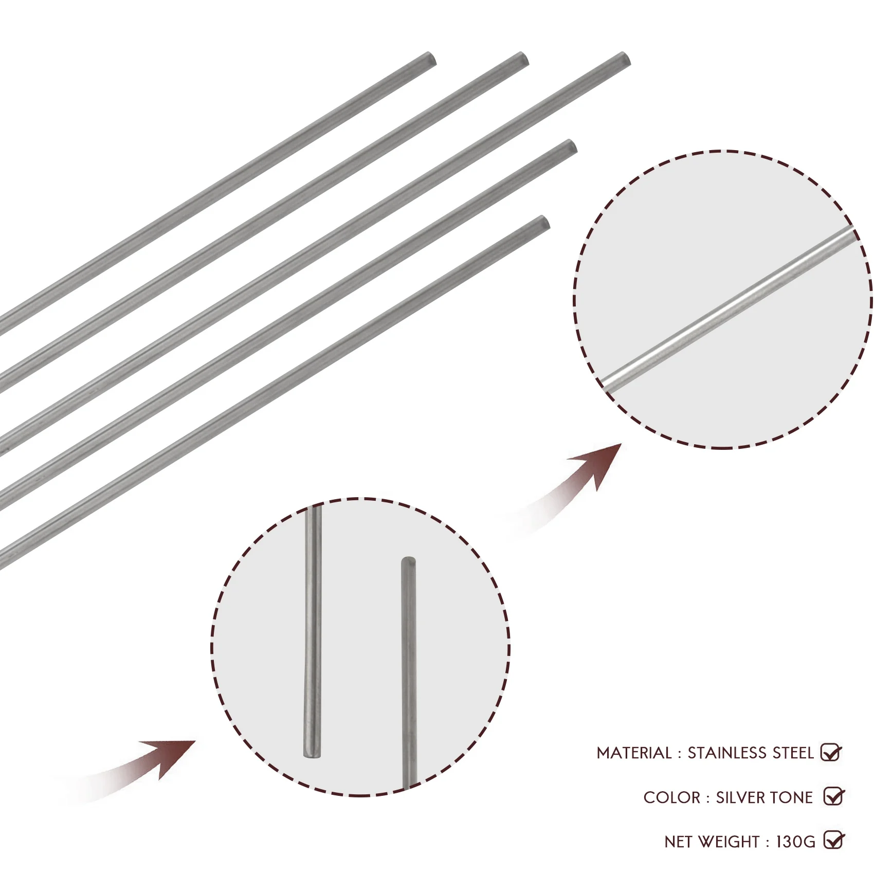 5 peças diy modelo rc barra de haste redonda circular de aço inoxidável 500mm x 3mm