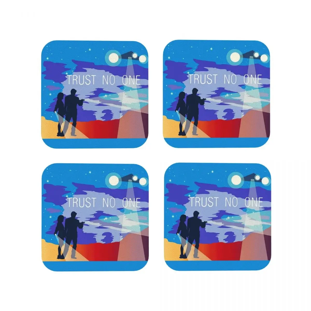 The X Files Trust No One Mulder And Scully Coasters Kitchen Placemats Cup Coffee Mats For Decor Home Tableware Pads Set of 4