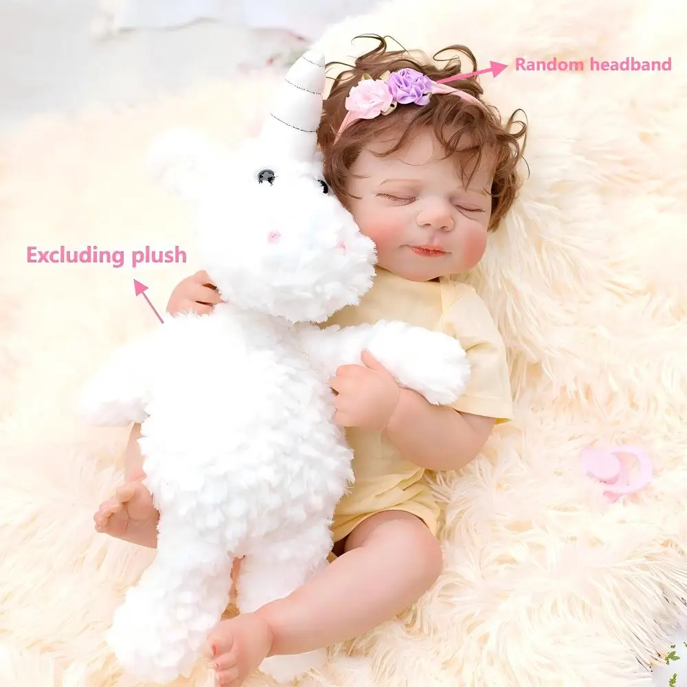 

Lifereborn 19inch Lifelike Sleeping Newborn Reborn Baby Dolls with Curly Hair 3D Painted Silicone Vinyl Reborn Dolls for Girls