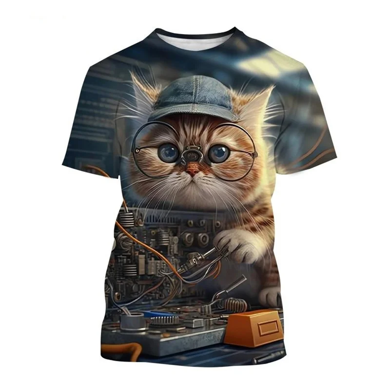 

Music DJ Cat 3D Printing T-shirt For Men Musical Instruments T Shirt Fashion Street Casual Women Animal Tshirt Tops Clothes