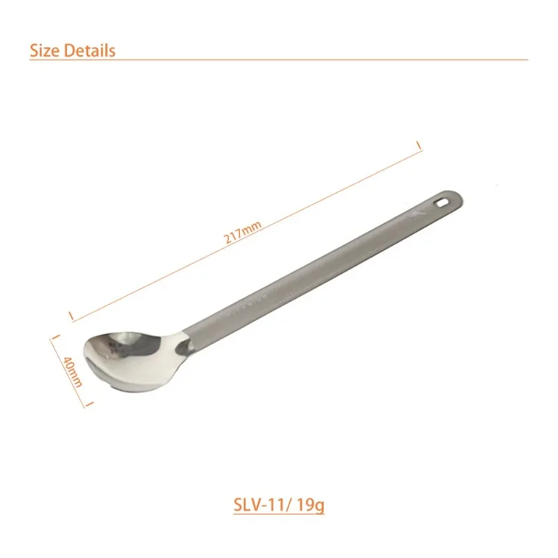 TOAKS SLV-11 Titanium Long Handle Spoon with Polished Bowl Outdoor Picnic and Household Dual-Use Tableware 220mm 19g