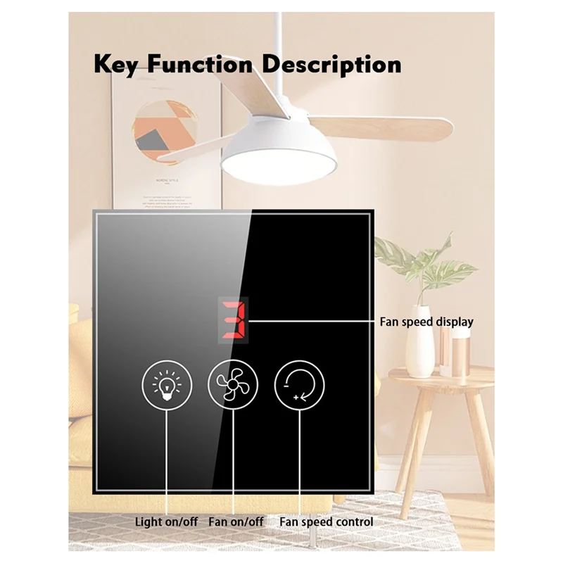 ABHB-Tuya Smart Switch Controller EU Plug Ceiling Fan Lamp Switch Remote APP Control Speed Works With Alexa Google Home