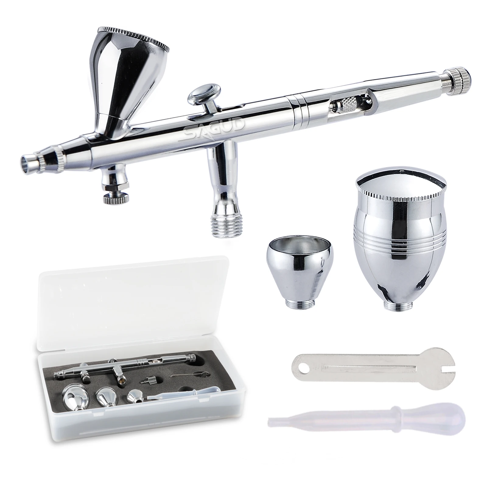 Airbrush Set Dual Action Professional Air Brush Kit with 2/5/13CC Spray Cup and Wrench Dropper Tool for Cake Tattoo Painting