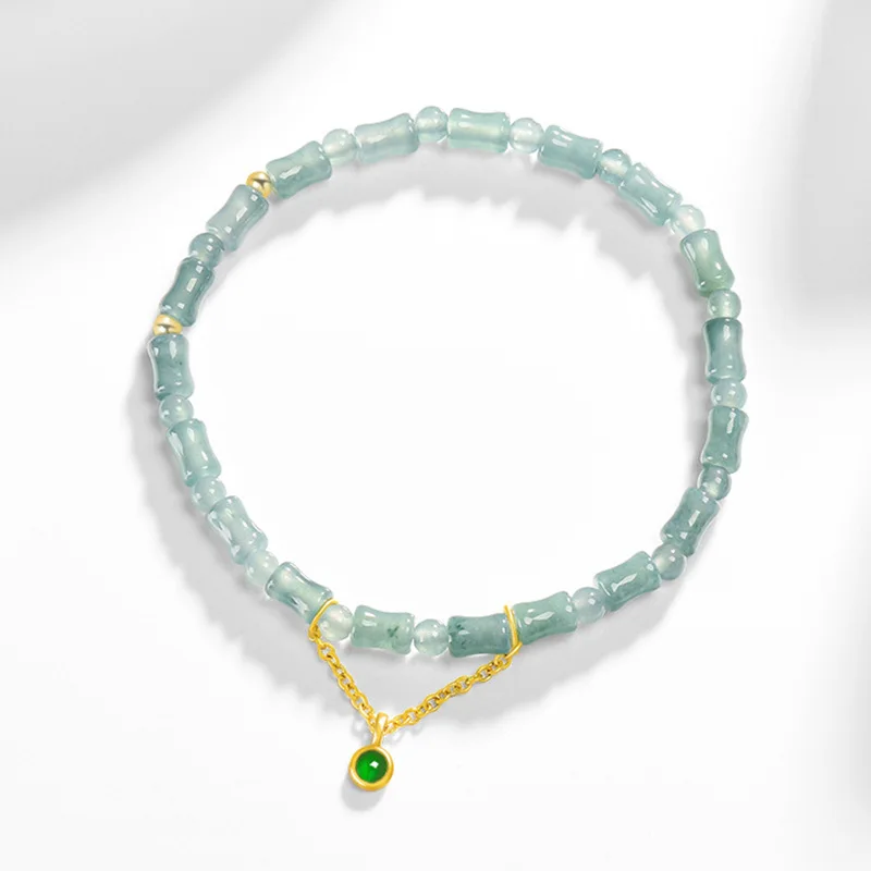 

High End Natural A-grade Jadeite Blue Water Bamboo Bracelet S925 Silver Inlaid Ice Jade Women's Fashion Jewelry Wholesale