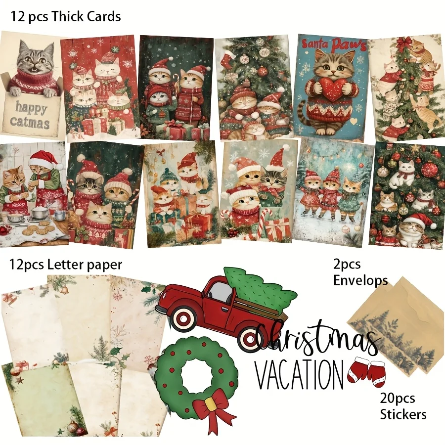 12 بطاقة + 12 ورق حروف + 2 ظرف + 20 ملصقًا مانع للتسرب مجموعة بطاقات بريدية، للحرف اليدوية، وديكور الألبوم، ومستلزمات القصاصات #5