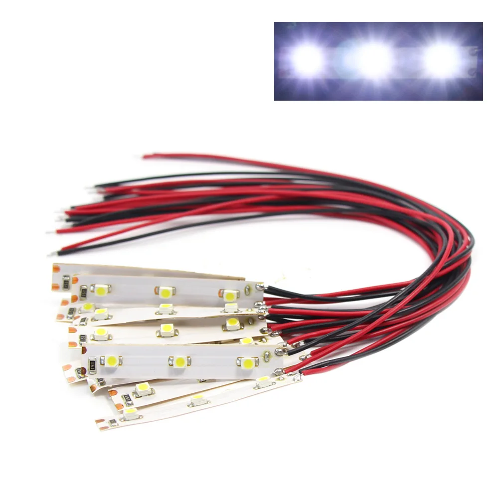 Evemodel 10pcs Pre Wired White Strip Led Light Self-adhesive Flexible 12V SMD LED 3528 Warm White Bright White