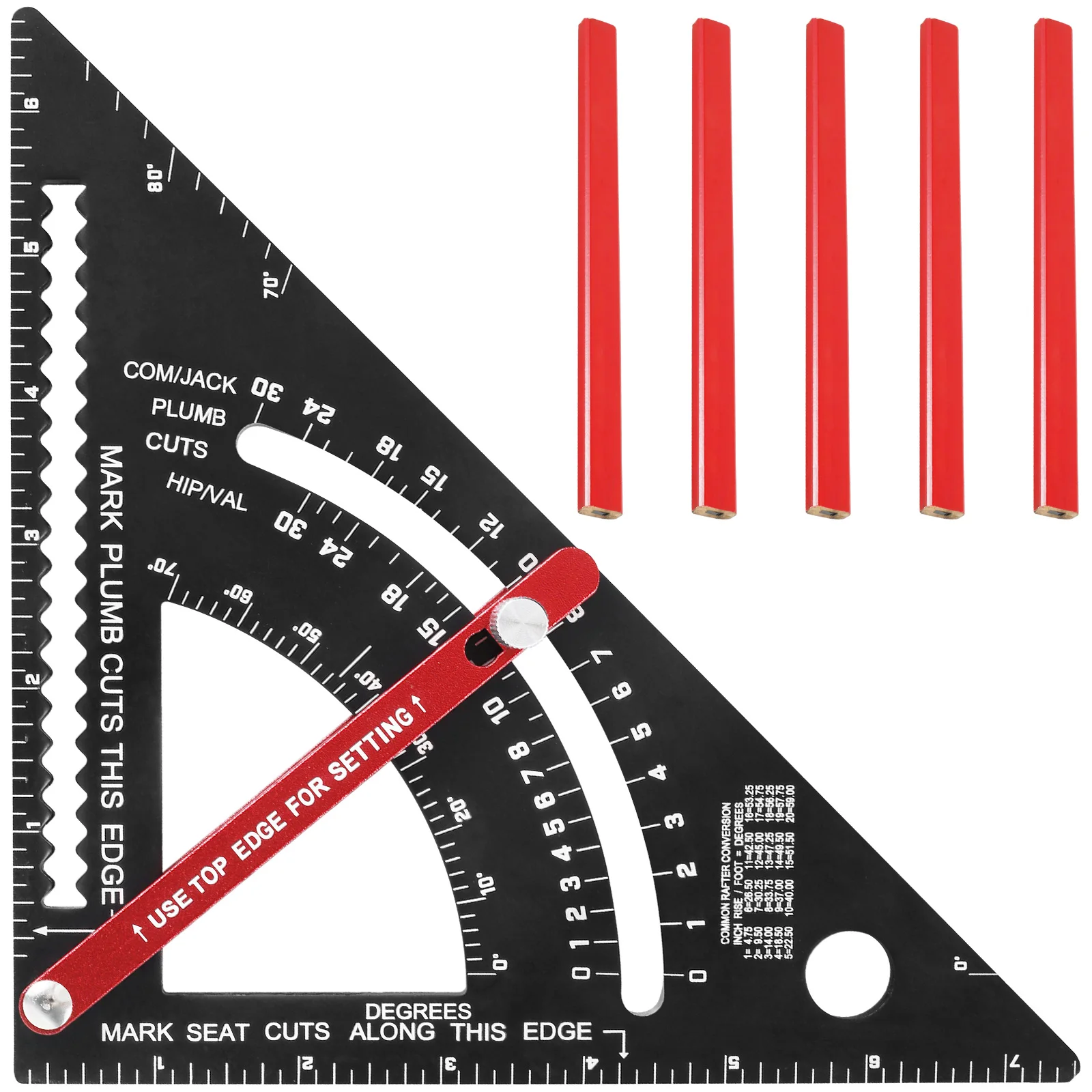 Regla Triangular de 7'' para Carpintería, Regla Triangular Ajustable de Aleación de Aluminio con Lápiz para Medir, Herramienta de Carpintería