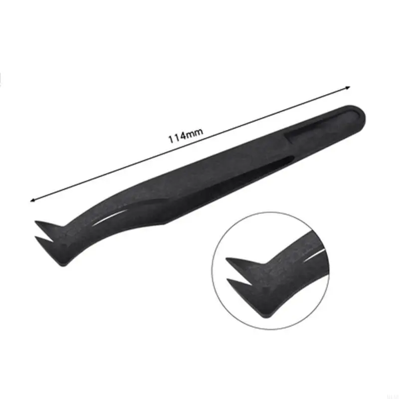 91AF Anti-static DIY Crafts Hand Clip Black Carbon Fiber Plastic Tweezers