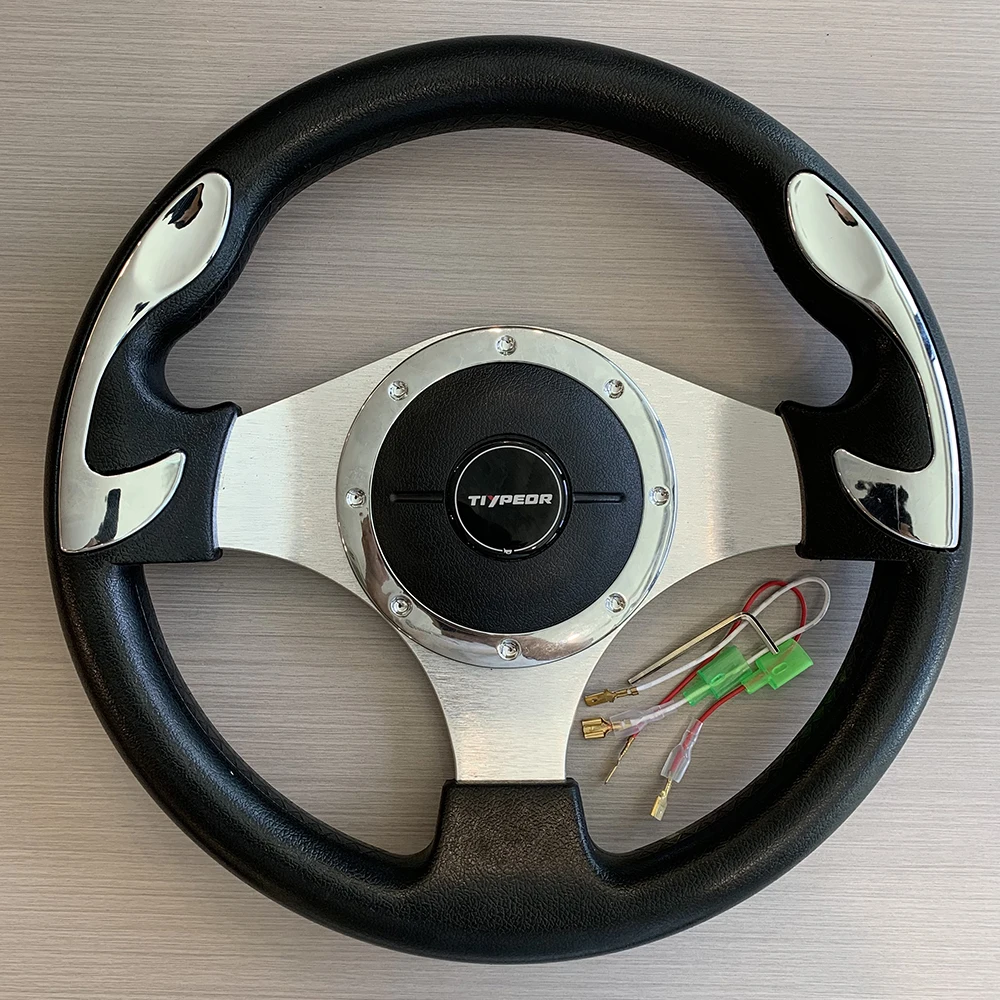 Tiypeor Golf Cart 320MM Aluminum PU Black Steering Wheel for Most Golf Carts ﻿