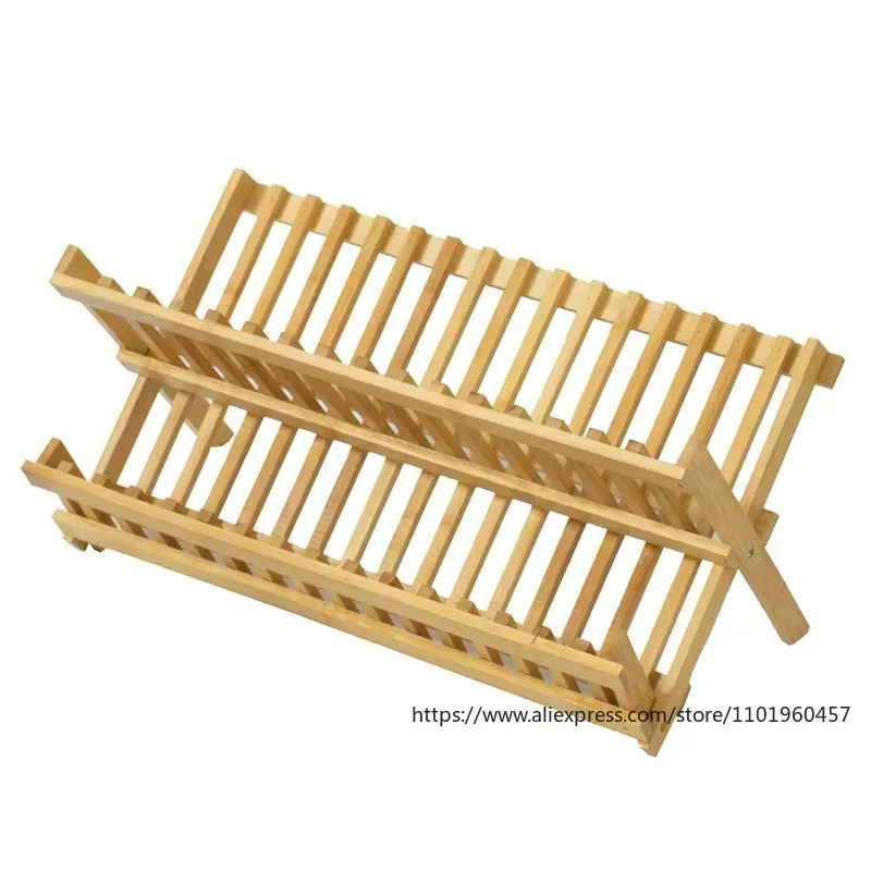 Dish Drainer  Folding Bamboo Serving Utensils Drying Rack Holder Utensil Drainer Plate Storage Holder Plate Wooden