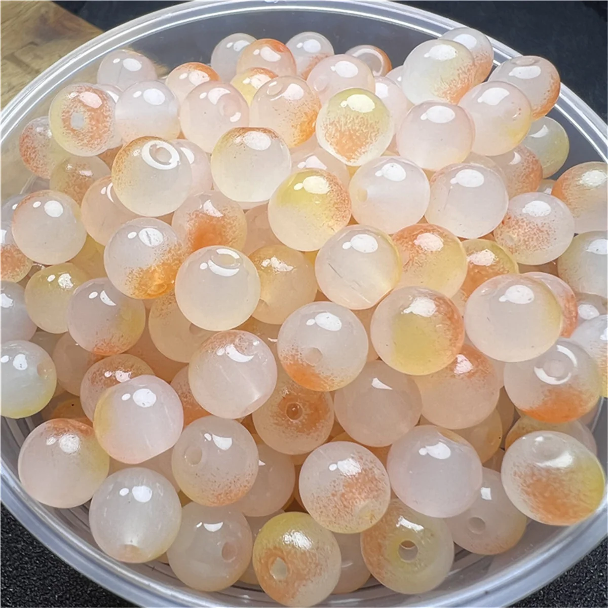 50pcs 8mm Double Color Jelly Result Round Acrylic Beads Loose Spacer Beads Pattern for Jewelry Making DIY Bracelet Necklace