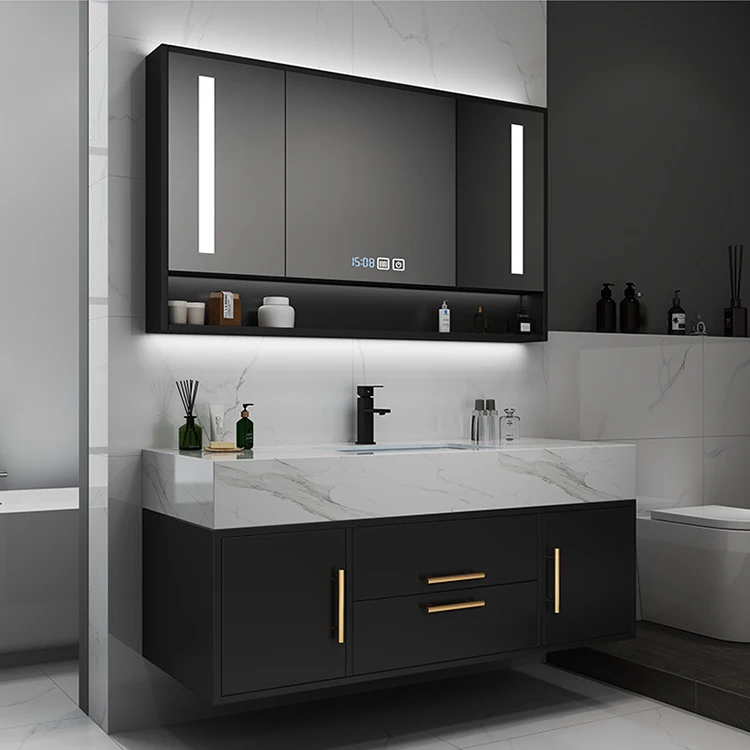 

Euro Style High End Bathroom Vanity Black and White Cabinet 36 Inch Bath Vanity Set With Suspended a Sink