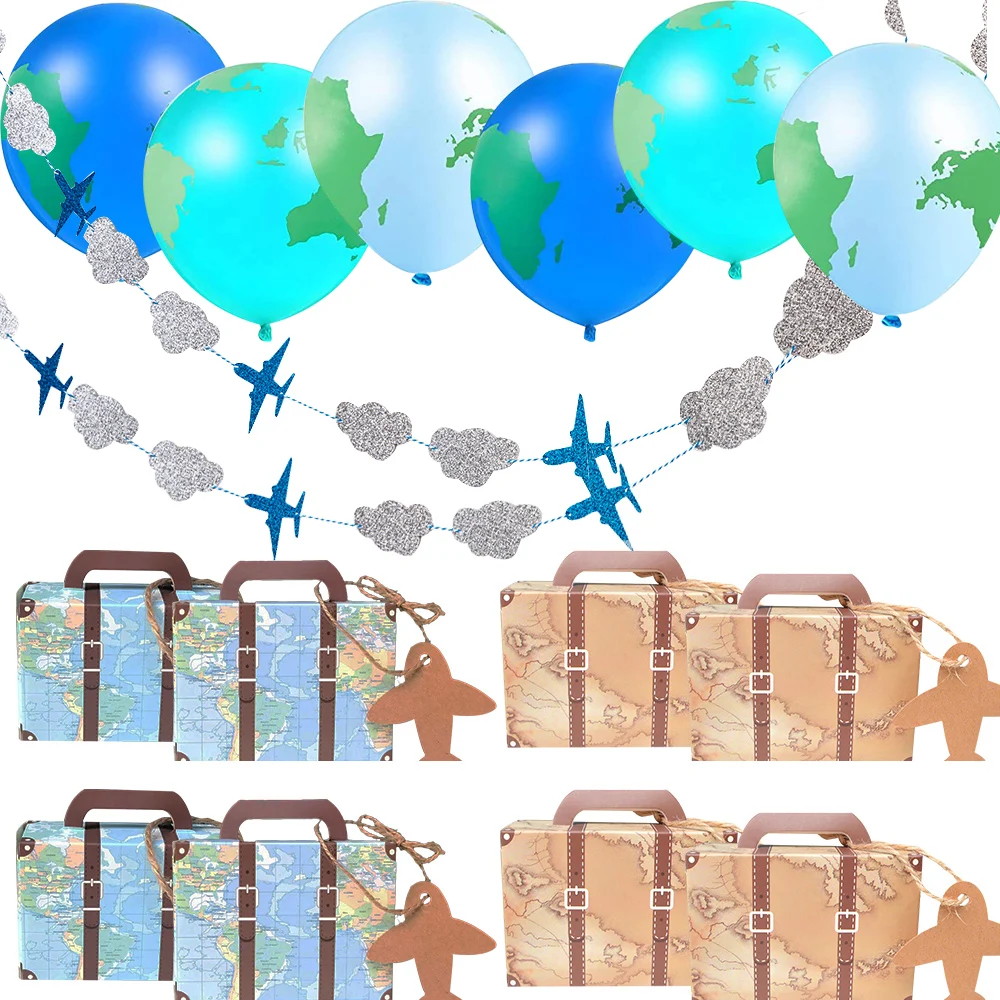 1set World Travel Map Balloons Could Plane Hanging Paper Banners For Boy's Travel Map Themed Airplane Birthday Party Decorations