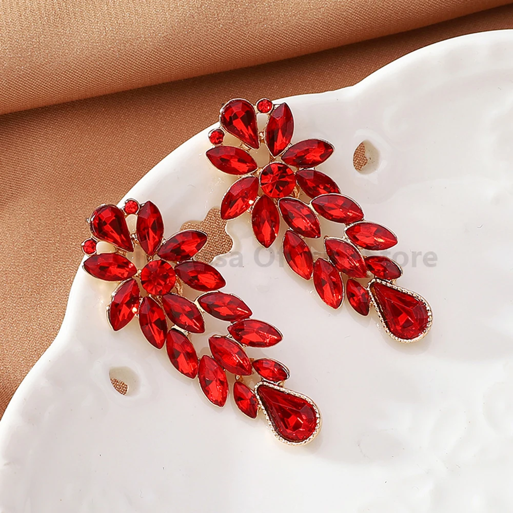Fashion Metal Alloy Hollow Dangle Earrings For Women Trend Vintage Leaves Crystal Boho Pendientes Luxury Wedding Party Jewelry