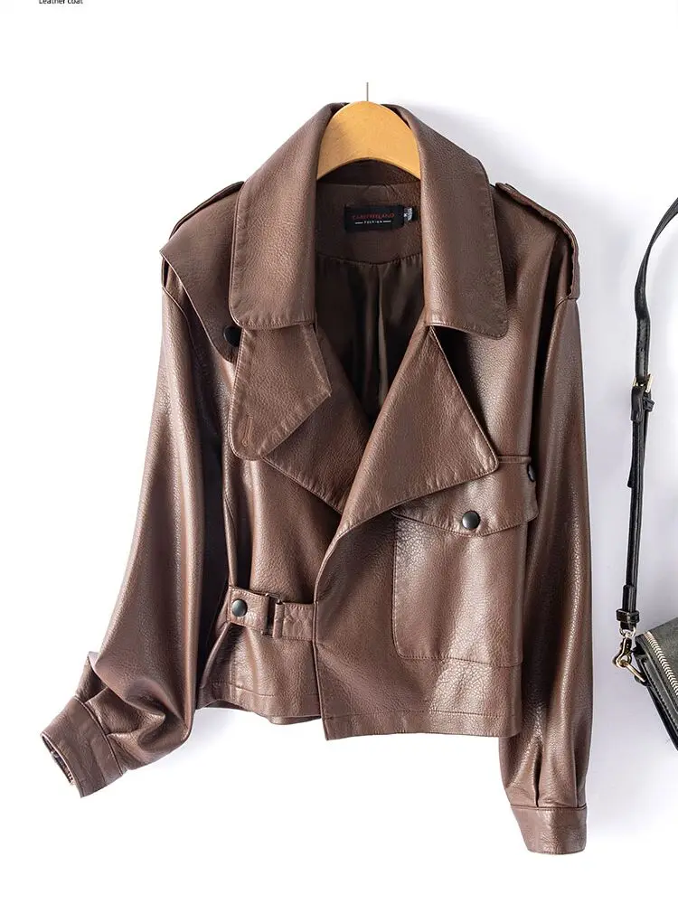   Ning 本革ジャケット レディース 2025 新作 春秋 シープスキン ルーズ カジュアル バイク ファッション レザー ジャケット トレンド