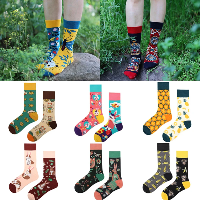 mandarin duck Men\'s and Women\'s Socks Original AB Trendy Socks Medium High Tube Socks Flower Fruit Animal Cartoon Cotton Socks