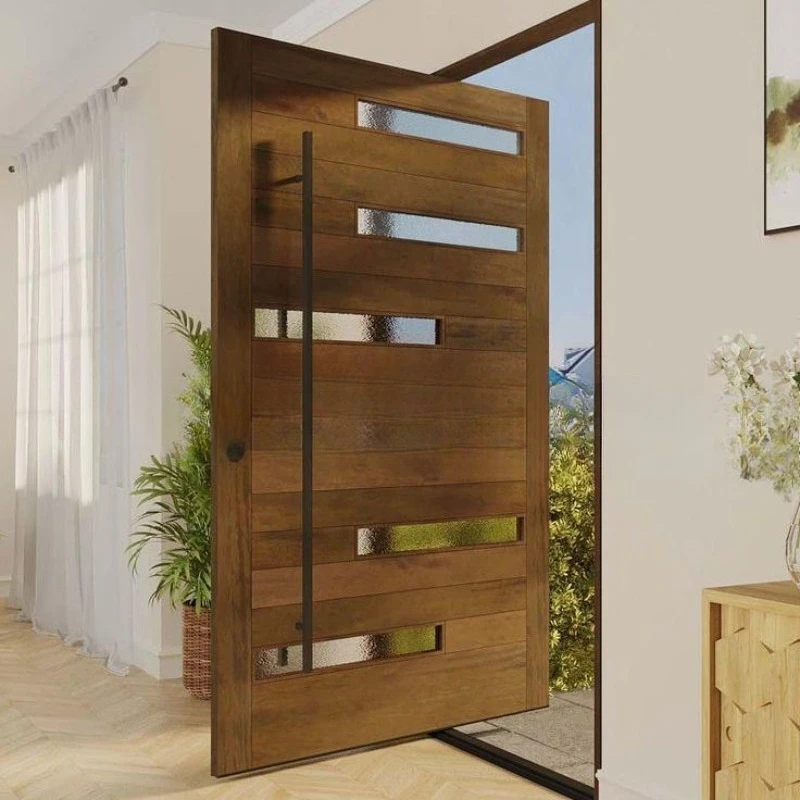 

Solid wood rotating shaft door Rotating spring Wooden entrance door with glass off-axis door