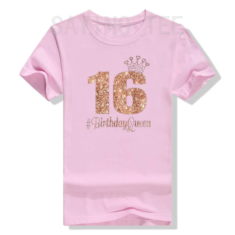 16th Birthday Queen Gift Teen Sweet Sixteen 16 Rose T-Shirt Girls Fashion B-day Tee Daughters Friends Gifts Short Sleeve Tops