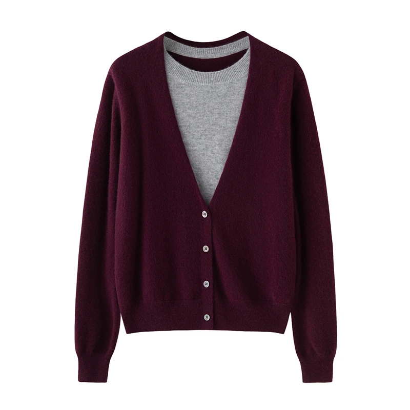 

Luxury Women 100% Cashmere Sweater Deep V O-neck Pullover Fake Two Piece Autumn Winter Simple Style Cashmere Knitwear Chic Tops