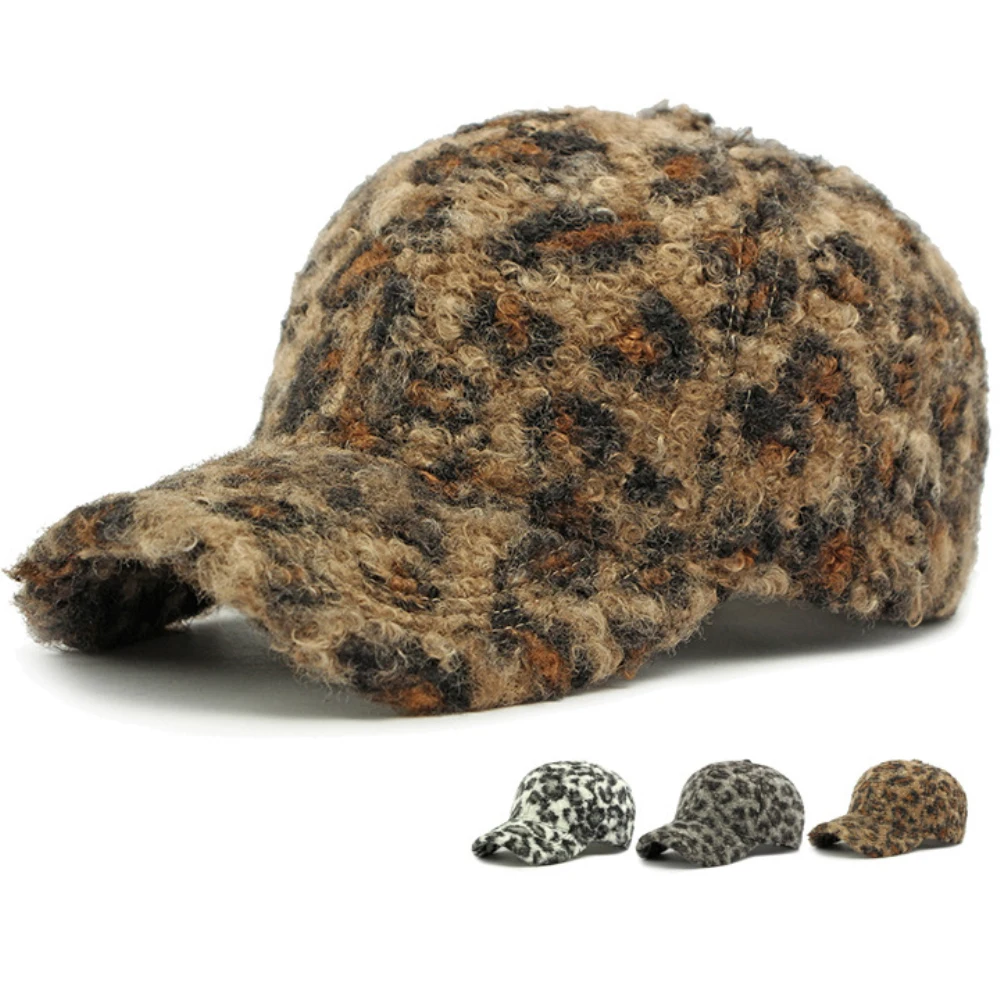 

HT5003 Thick Warm Baseball Cap Leopard Printed Cap Men Women Adjustable Snapback Cap Male Female 6 Panels Winter Baseball Hat