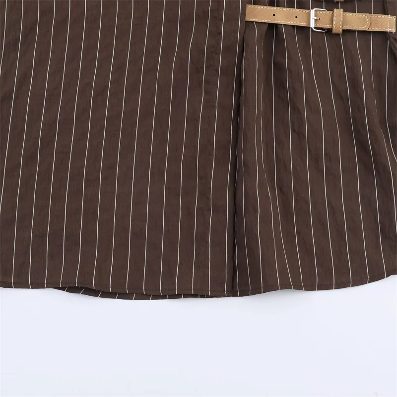 Women's Shirt 2025 Winter New Style Reddish-Brown Striped Long-Sleeve Shirt with Button Decor Loose Fit Stylish and Unique