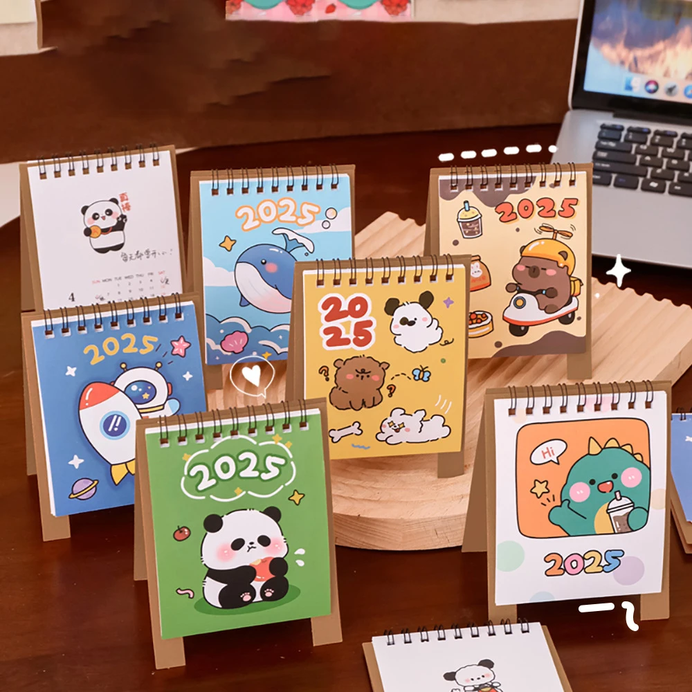 2024-2025  Cute Cartoon Girl Mini Paper Calendar Panda Dinosaur Animals Desktop Calendar Daily Schedule Planner