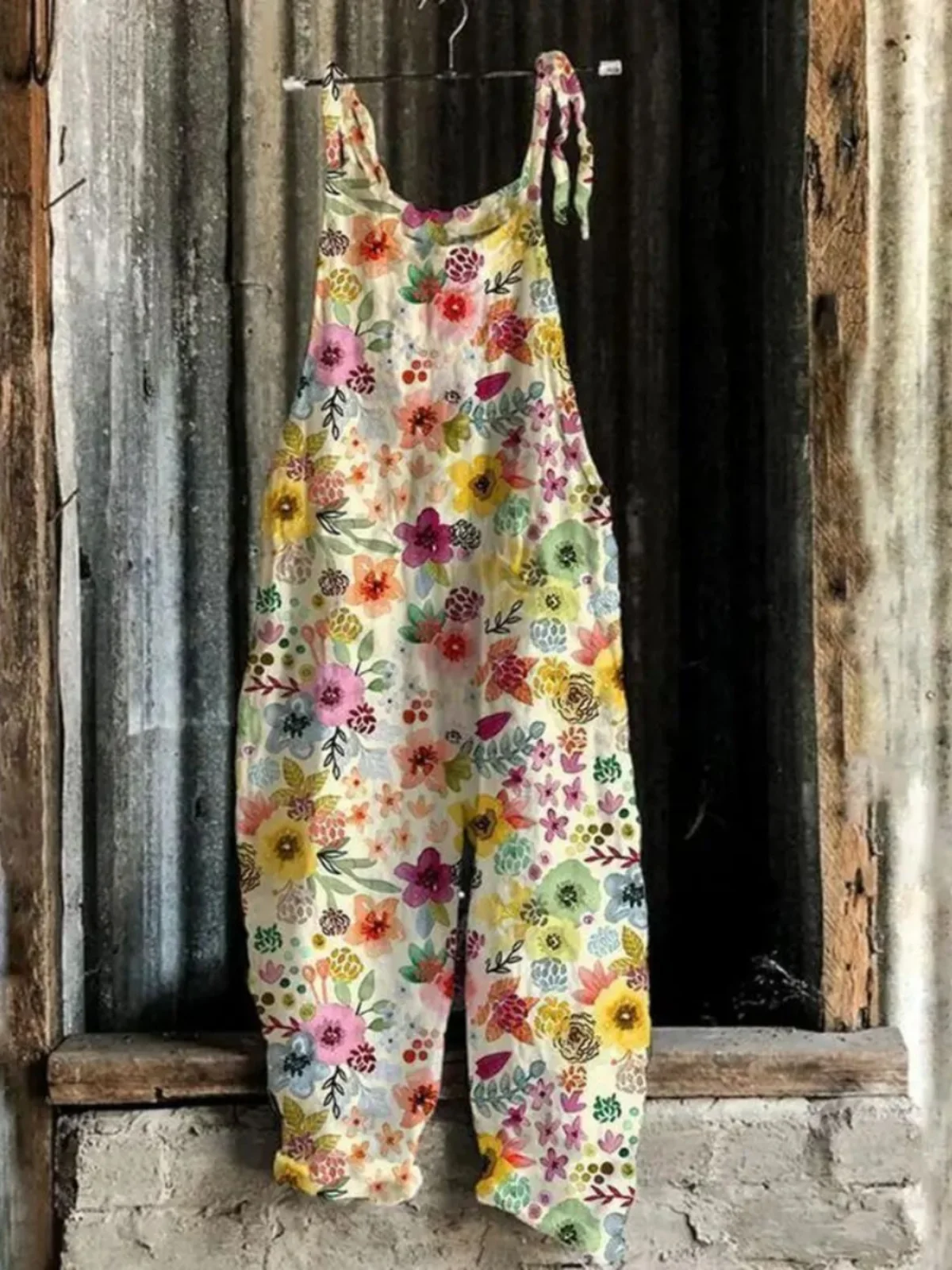 Women's High-Waisted Breathable Overalls Street Sle Casual Loose Fit Floral Print Overall Pants with Straps High Waist Long...