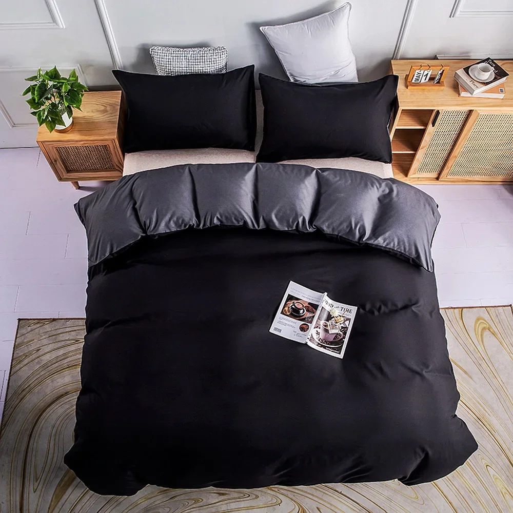 Winter Summer Bedding Set,Double Solid,Black Dark Gray Bed Set,Duvet Cover+Pillowcase(Excluding Filler) 2/3pcs