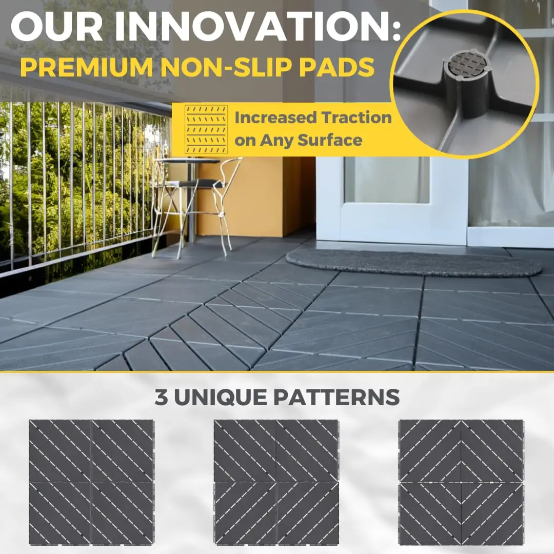 Non-Slip Base | Outdoor Interlocking Deck Tiles Weatherproof & Waterproof Non Slip Plastic Deck Tiles for Garage Floor, Decking