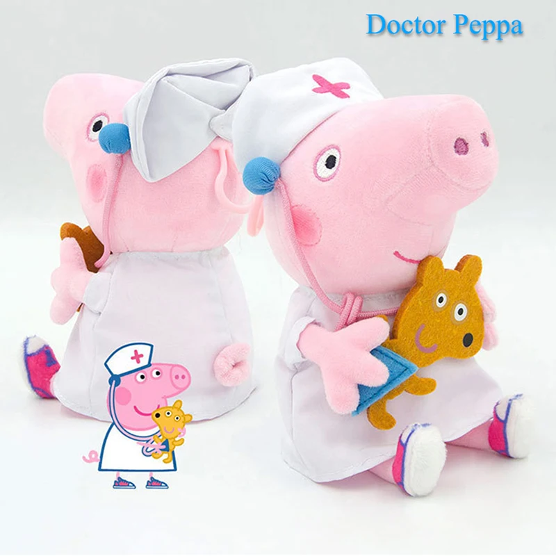 19 CM Peppa Pluszowe zabawki Seria kariery Kreskówka Lalka Zwierzę Szef Kuchni Diver Doctor Star Odgrywanie ról Miękkie wypchane lalki Prezent urodzinowy dla dziecka