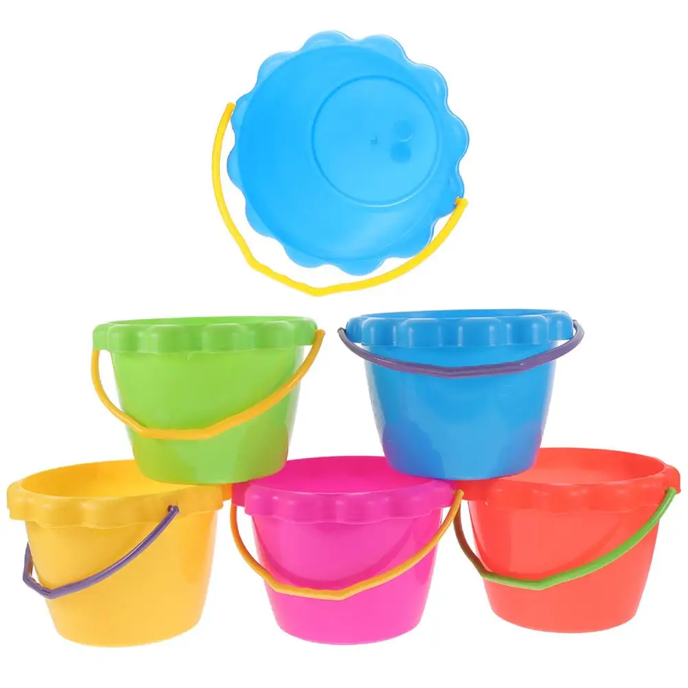 

6 Pcs Beach Sand Bucket Set Small Flower Portable Water Play Toys Kids Non Multi Use Digging Storage Fun