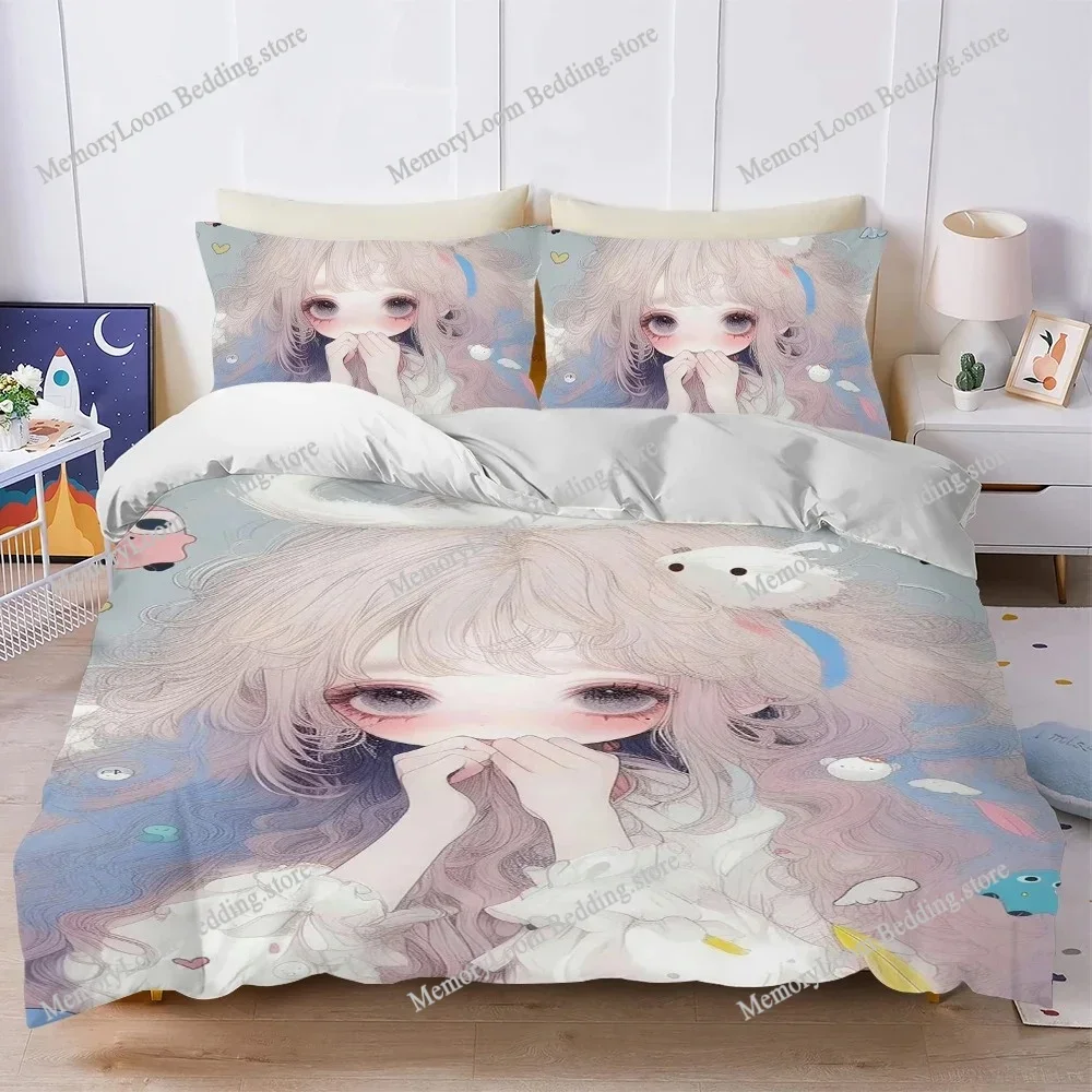

Kawaii Anime Girl Duvet Cover Set Home Style Bedding Soft Laundry Cotton Bed Student Dormitory Gift Home Textileextile