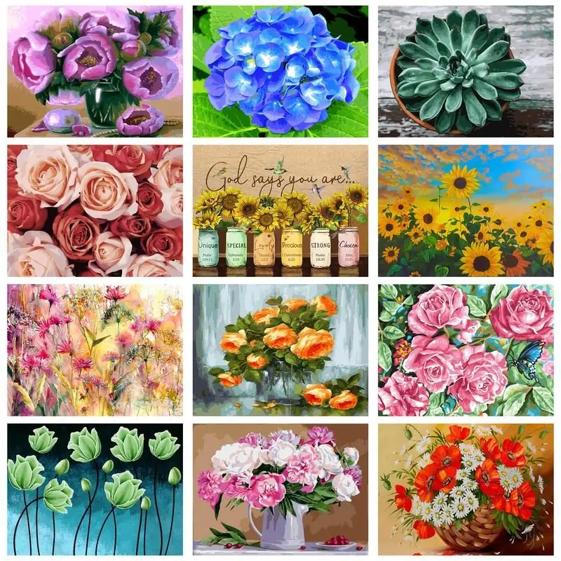 

CHENISTORY Paint By Number Flower Drawing On Canvas HandPainted Painting Art Gift DIY Pictures By Number Kits Home Decor