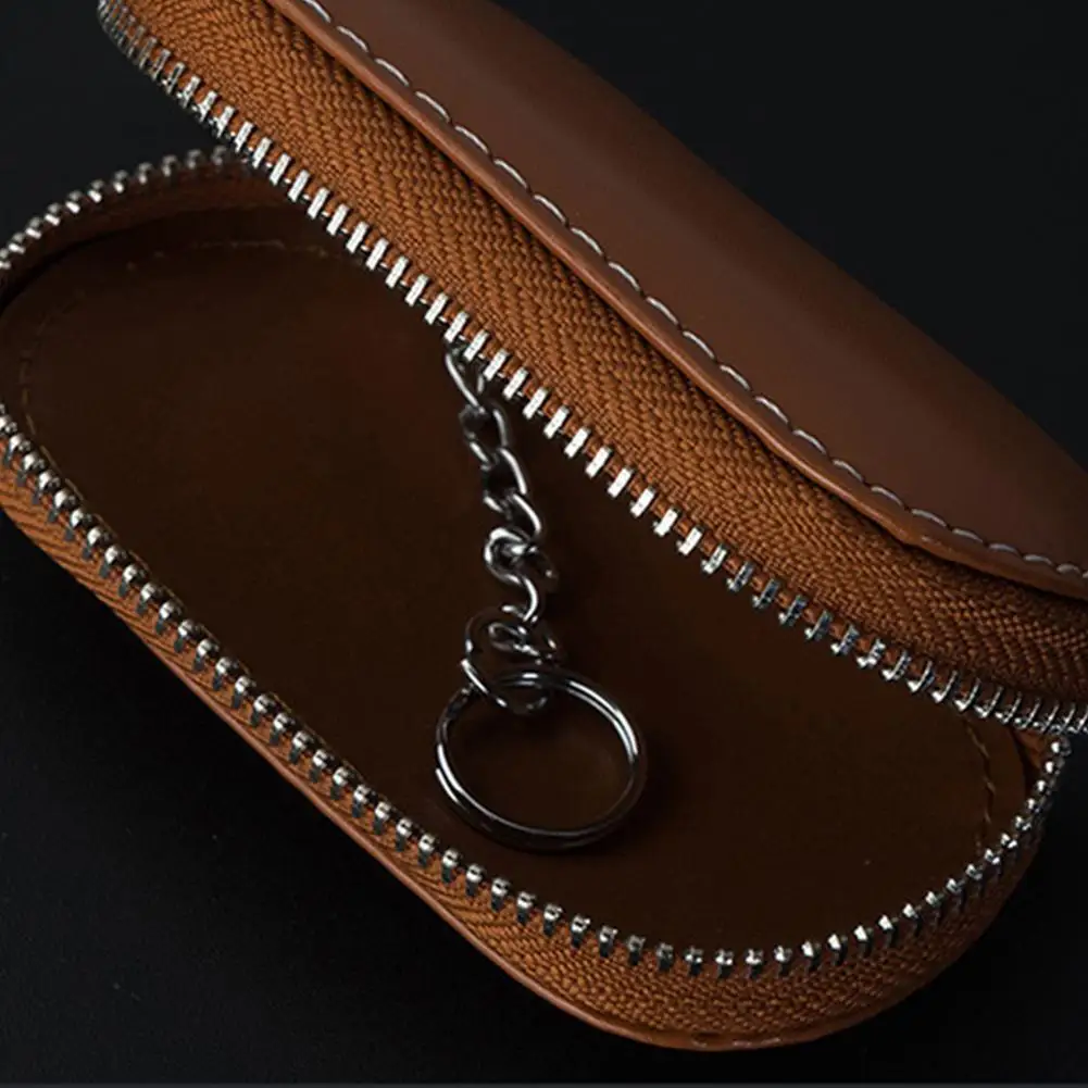 Men Key Holder Housekeeper Leather Car Key Wallets Keys Organizer Women Keychain Covers Zipper Key Case Bag Unisex Pouch Purse