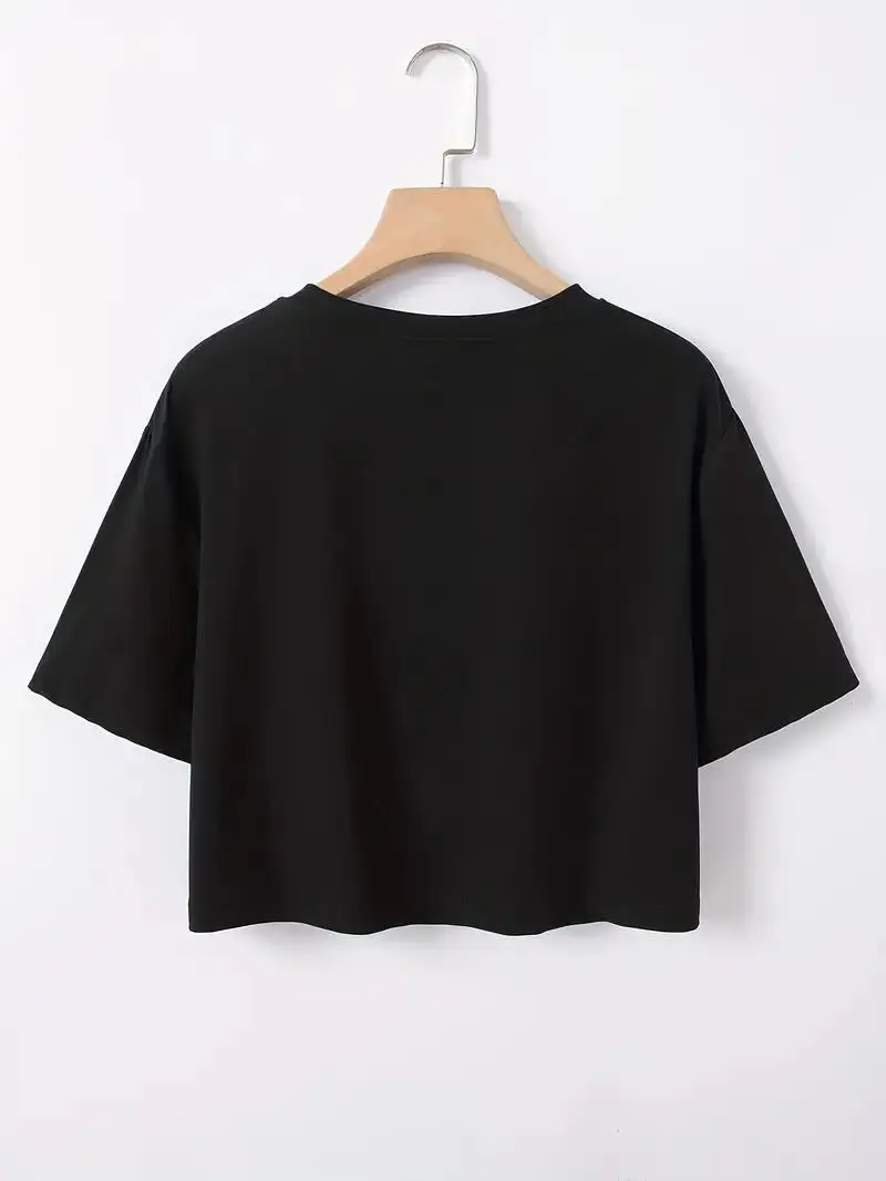 Men Women Short T-shirt Black White Solid Color Loose Street Short Sleeve Clothing Hip Hop Fashion Show Navel Exposed Clothing image 4