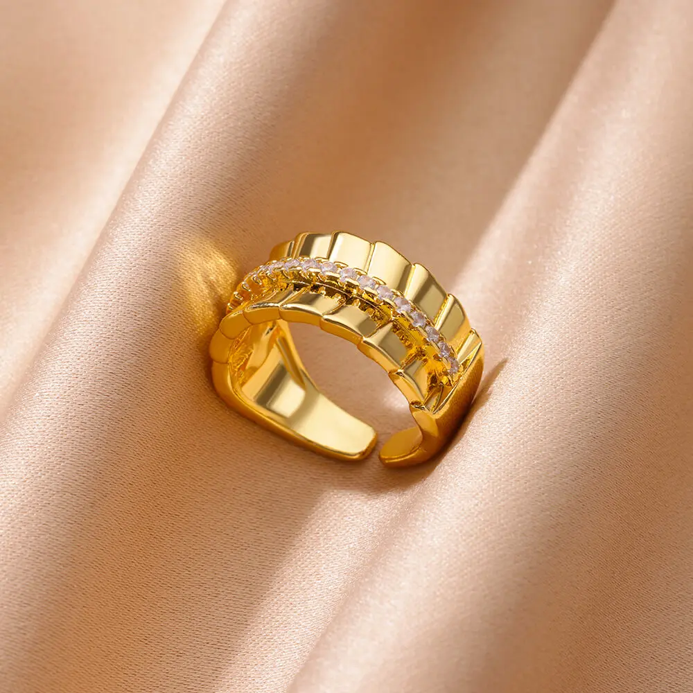 Vintage Textured Geometric Rings for Women Stainless Steel Gold Color Adjustable Wedding Ring Aesthetic Jewelry Gift anillos