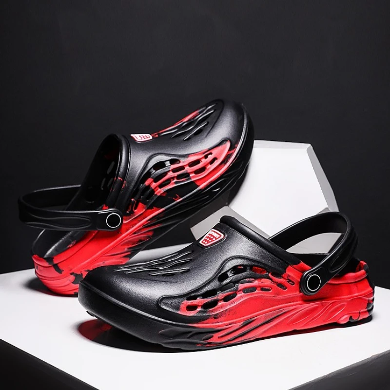 

Летние мужские сандалии, легкая мужская повседневная обувь из ЭВА, обувь с отверстиями, сабо для любителей трендов, домашний сад, уличные мужские пляжные тапочки на плоской подошве