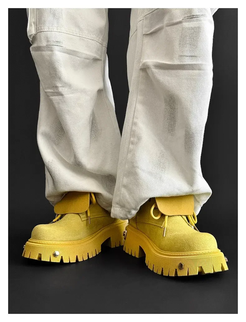 High Top Motorcycle Boots Plus Size 45 Mens Designer Outdoor Work Boots Fashion Casual Leather Height Increased Platform Boots