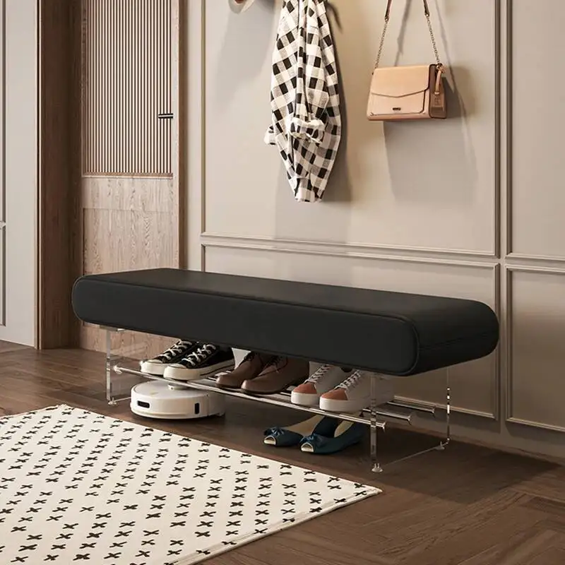 Light Italian Luxury Bedroom Creative Bedside Bench Home Door Comfortable Soft Pack Shoe Bench Acrylic Sofa Benchs Furniture