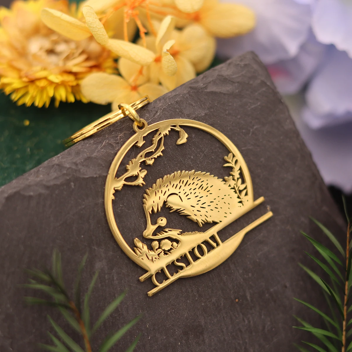 QIAMNI Custom Name Cute Hedgehog Animal Key Chains Souvenir Gifts For Women Men Stainless Steel Laser Engraved Letters Keyring - Image 2
