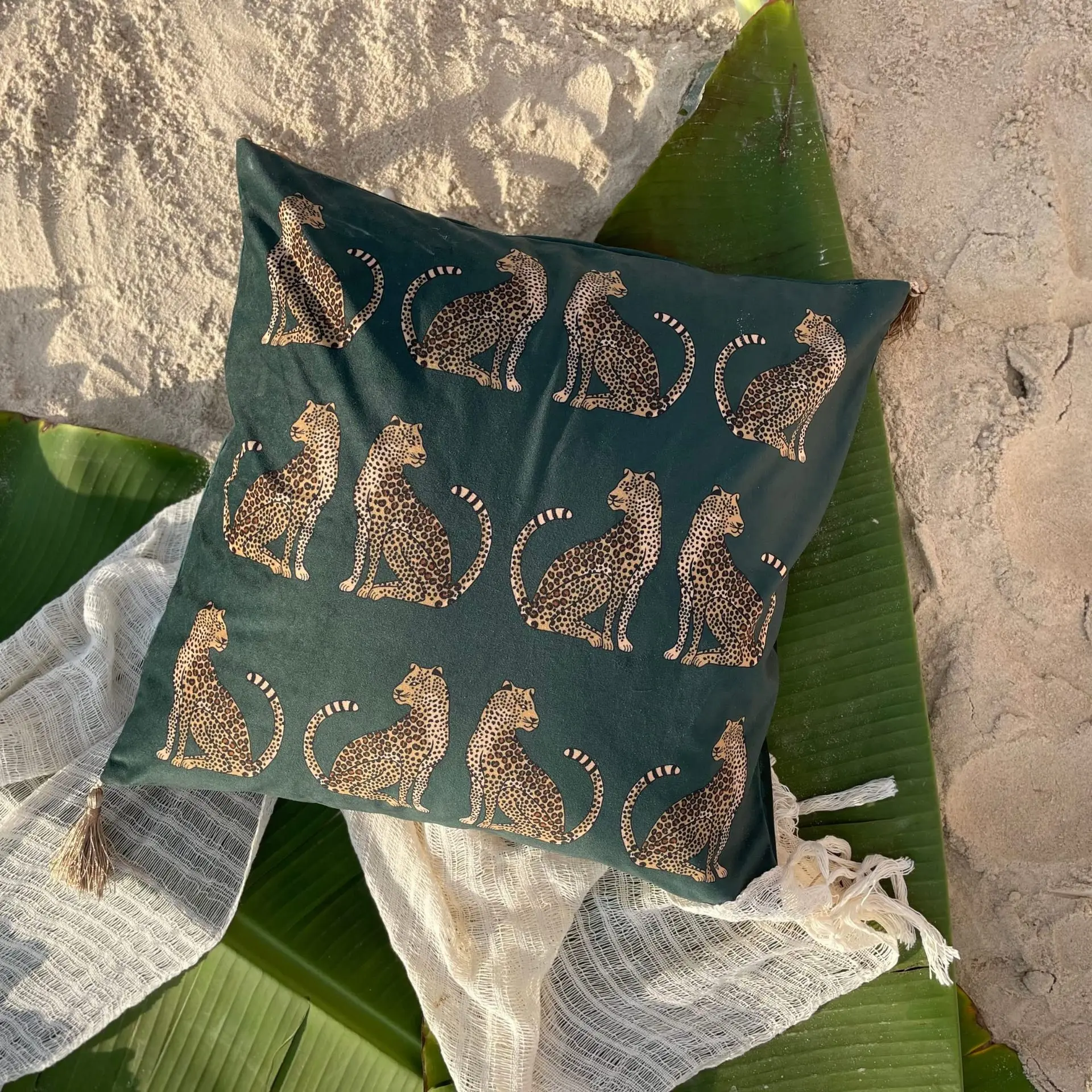 American Luxury Style Leopard Gold Tassel Pillow Case Ins Decorative Home Pillowcase Bohemian for Bed Livingroom Sofa
