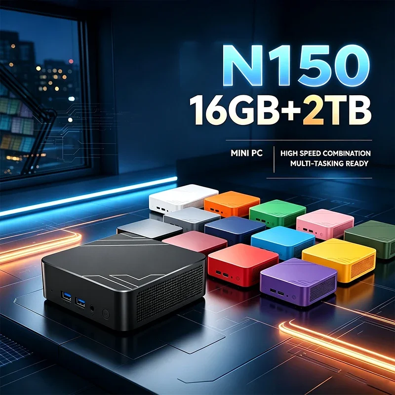 Intel N150 Mini PC 16GB+2TB WiFi6 BT5.2 4K Windows 11 Multi-Color Portable Gaming Desktop for Office Gaming Study