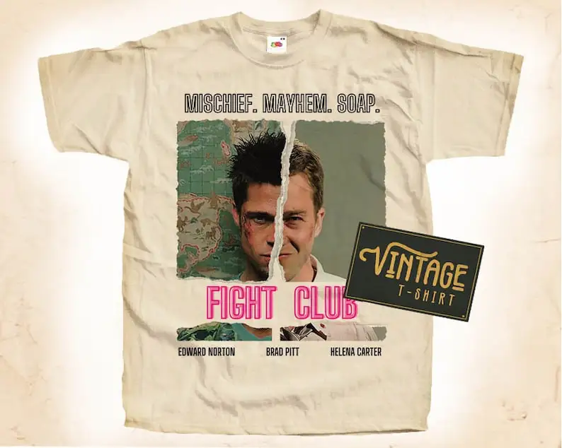 FIGHT CLUB V4 T shirt Tee Natural Vintage Cotton Movie Poster All Sizes