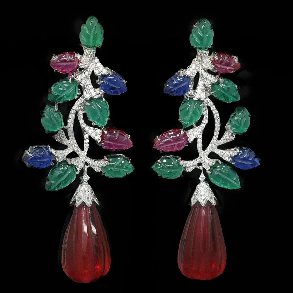 WUIHA Vintage 925 Sterling Silver Pear Cut Emerald Lab Sapphire Ruby Gemstones Drop Dangle Earrings Anniversary Fine Jewelry