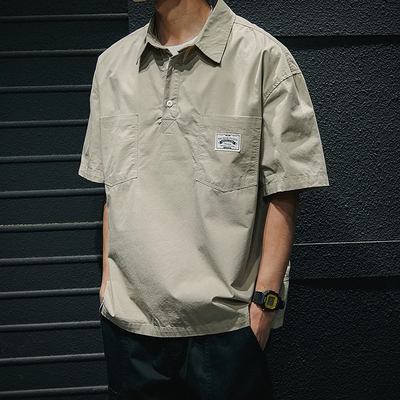 

Loose Fit Summer Shirt Men's Short Sleeve Overhead Workwear Shirt Versatile Casual Cotton T-Shirt Youth Fashion Trend