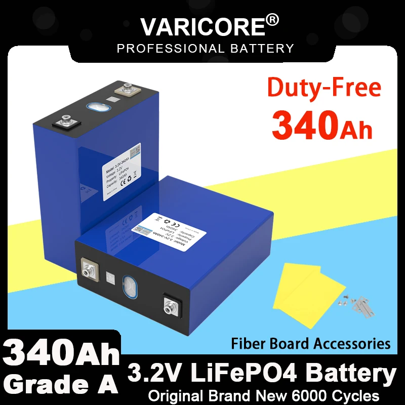 

Grade A 3.2V 340Ah Lifepo4 Rechargeable Battery Lithium Iron Phosphate for 12v 24v Travel Solar Campers Golf Cart Yacht Tax Free