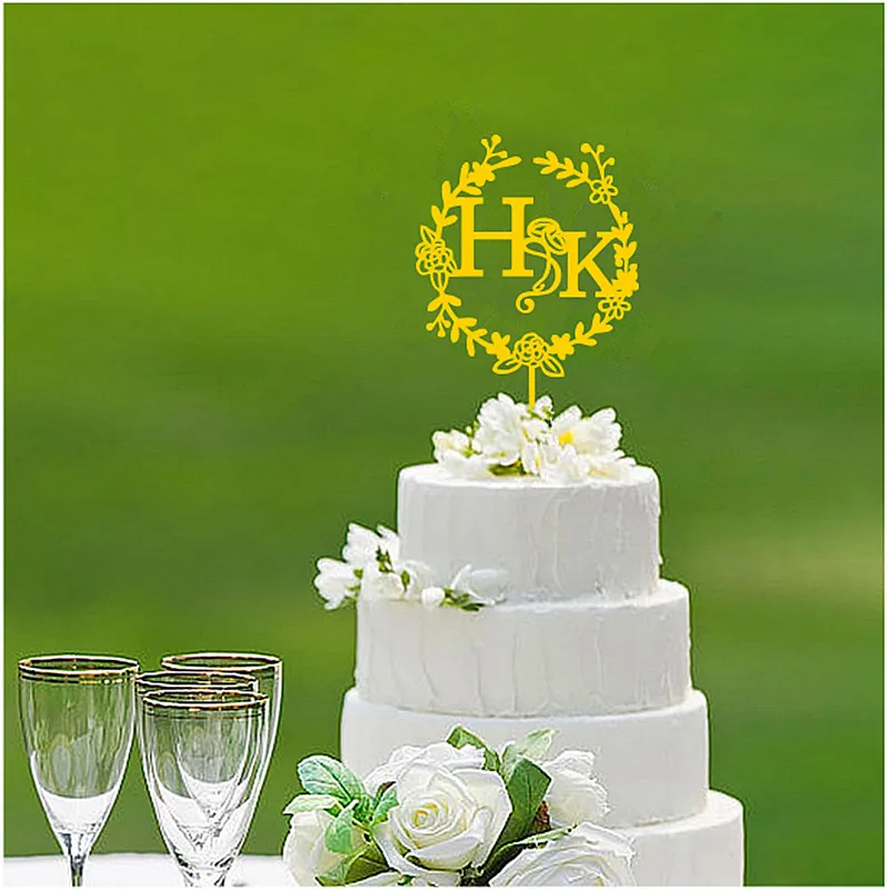 Adorno para tarta de boda personalizado con iniciales de anillo, adorno para tarta con monograma, decoración para tarta de compromiso con letras para boda