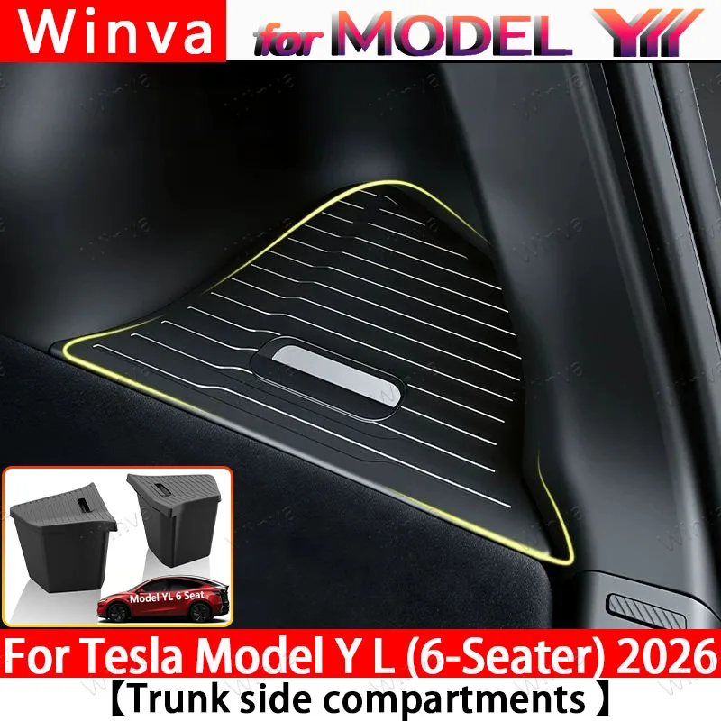 For Tesla Model Y L 2026 6-SeatTPE Car Trunk Side Storage Box Cover plate organizer Car trunk side storage box refit Accessories