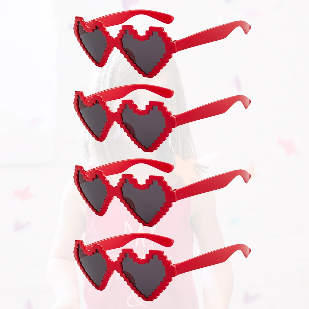 

4pcs Heart Glasses Love Shaped Mosaics Eyeglasses Funny Photo Accessories Unisex Plastic Sunglasses for Adults Teenagers